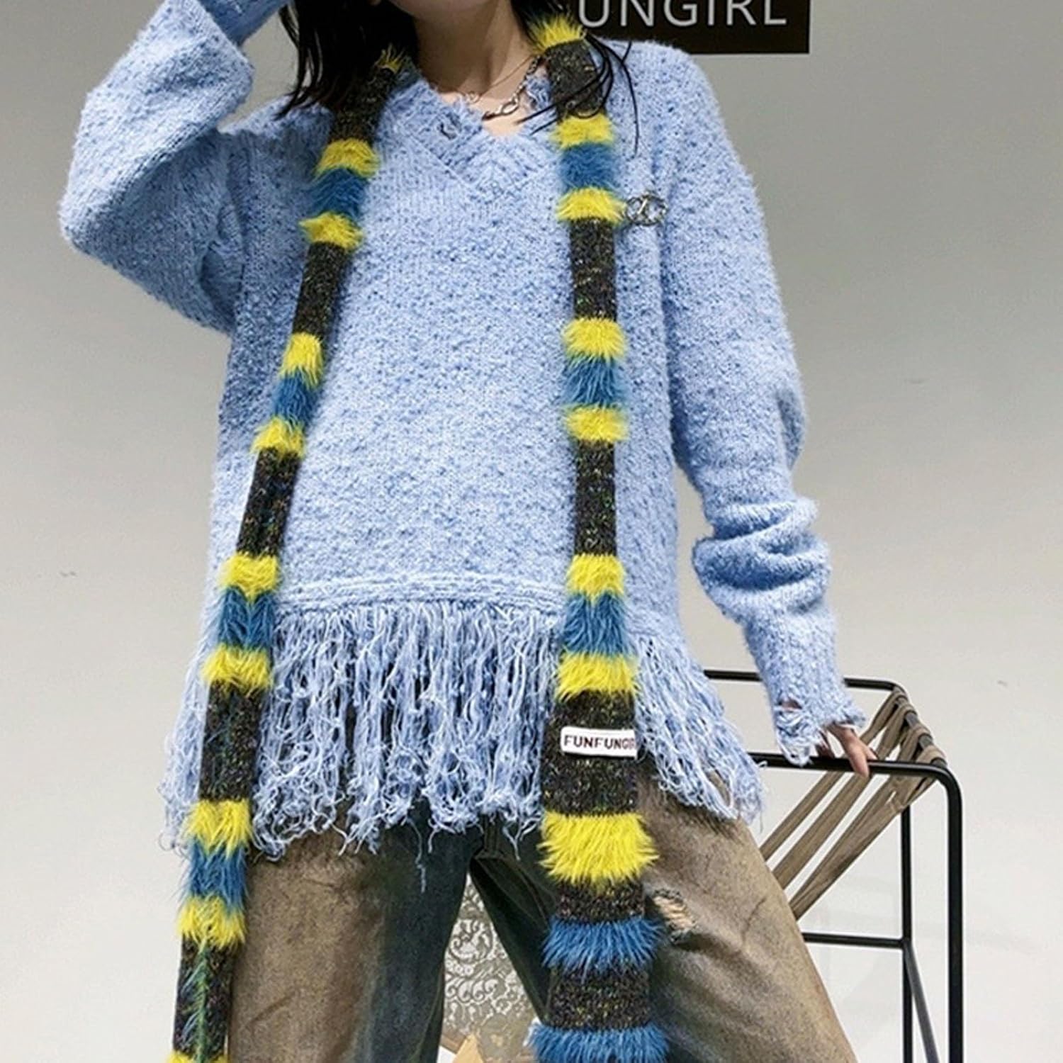 Soft Plush Winter Scarf For Cool Girls Design Narrow Long Neck Warmer Polyester Neck Accessory