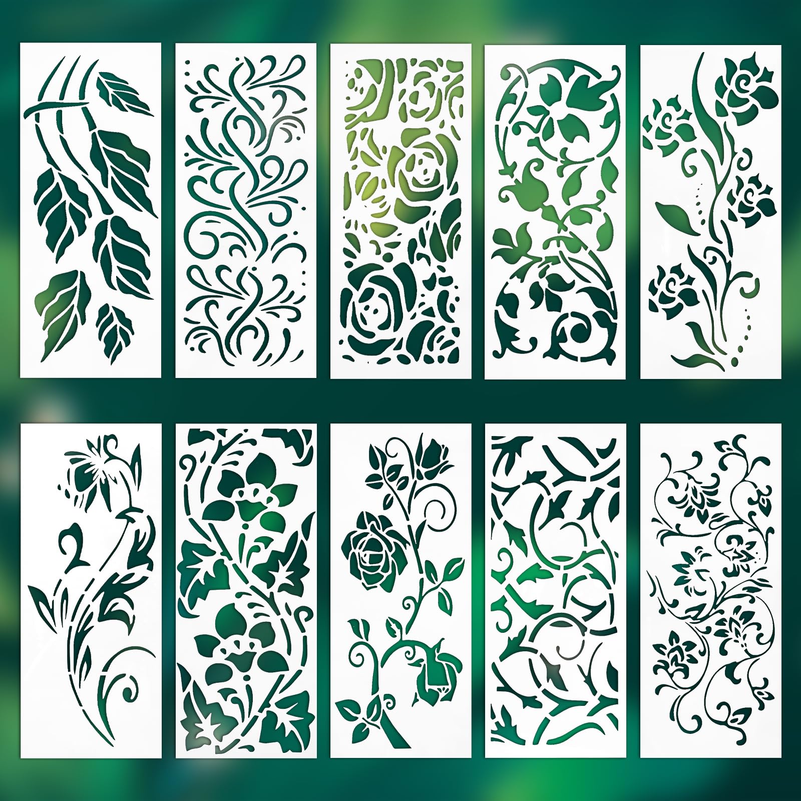 JJUNW 10Pcs Leaf Vine Stencils, Large Vine Stencils for Painting, Reusable Flower Stencils Vine Border Stencils Leaf Stencils, Wall Stencils for Painting DIY Craft Home Decor Wall Art