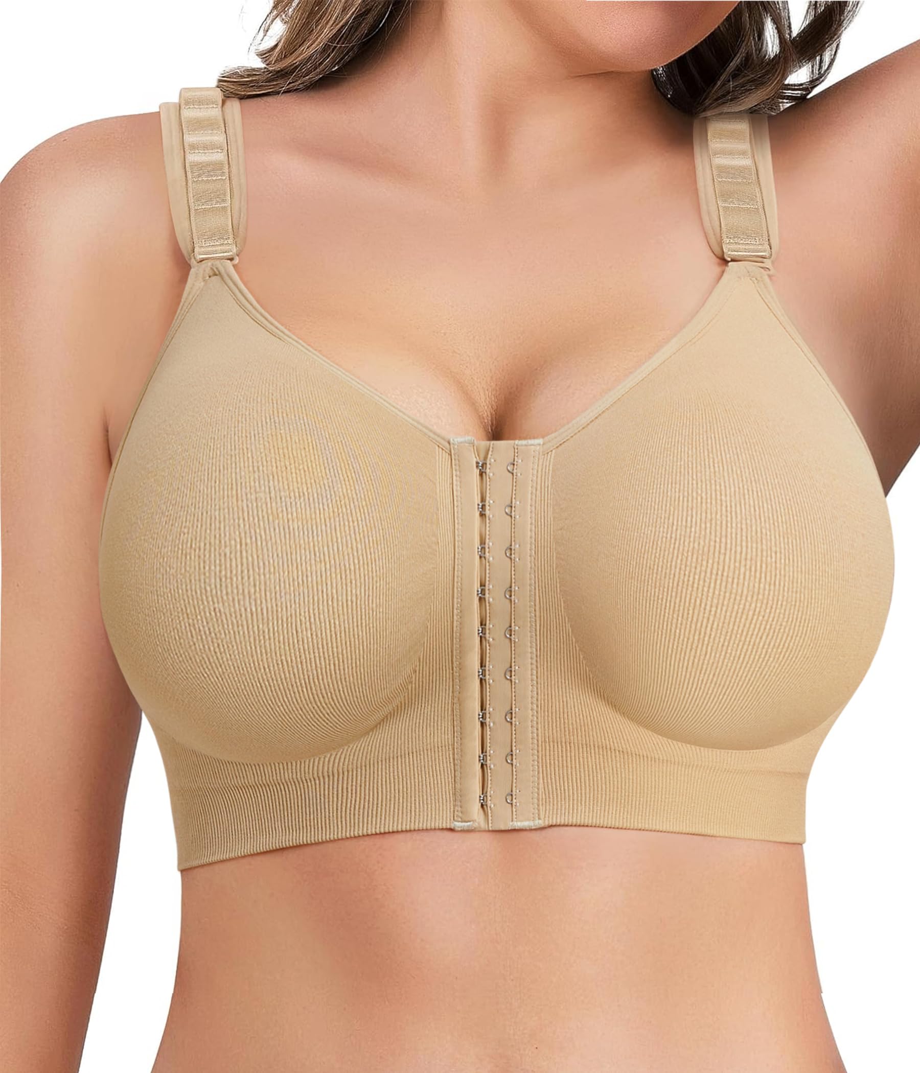LANCS Wireless Front Closure Bras for Women Compression Mastectomy Bras Surgical Supportive Bra with Adjustable Straps