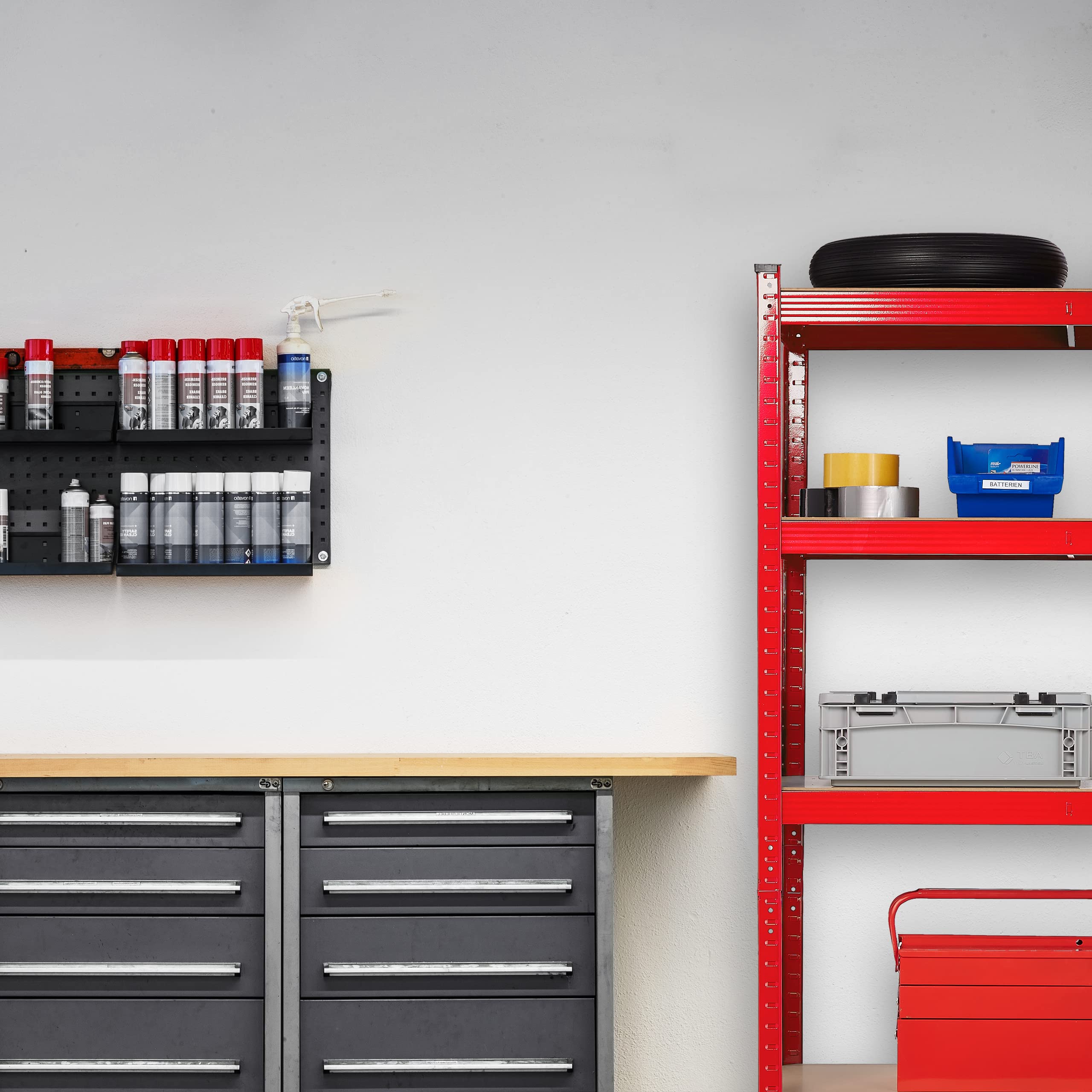Relaxdays Scaffale in Metallo, Carichi Pesanti, 5 Ripiani, Portata 875 kg, HxLxP 180x90x45 cm, Garage e Officina, Rosso