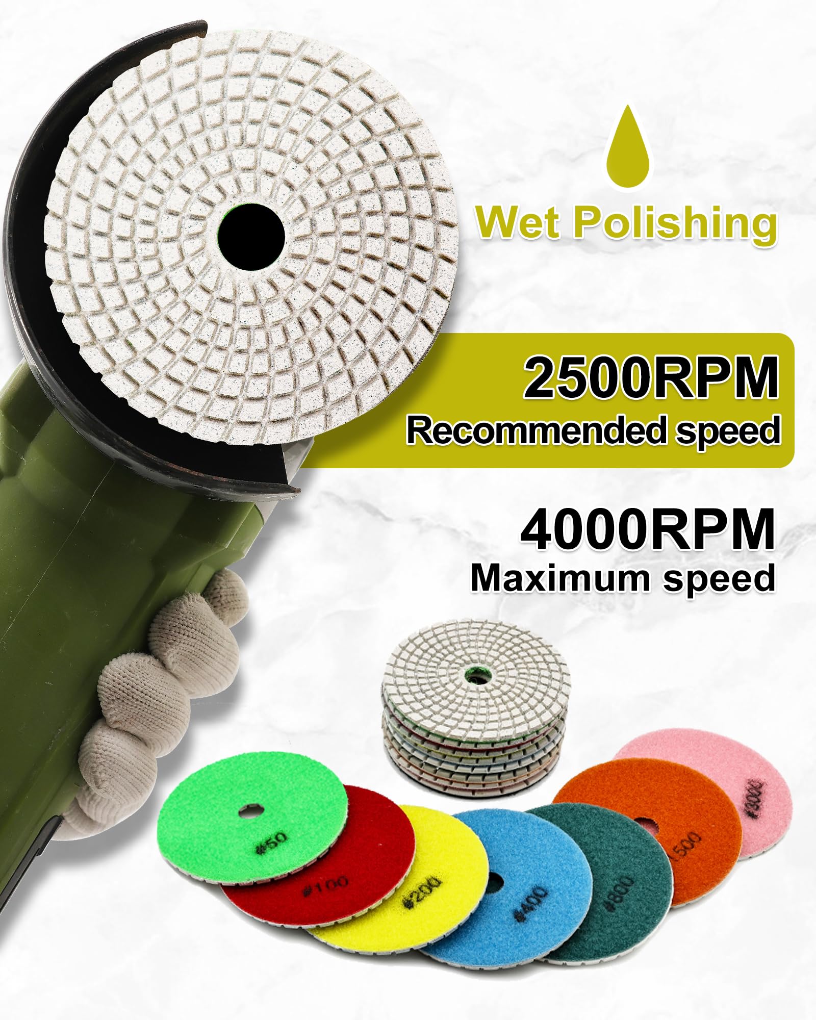 Disco Lucidante Diamantato, 15 Pezzi 4 Pollici  100 Mm  Tamponi Lucidanti Per Cemento Tamponi Lucidanti Per Granito E Marmo Con Tamponi 50 6000 Per Lucidatrice Lucidatr 86325252 - Foto 4