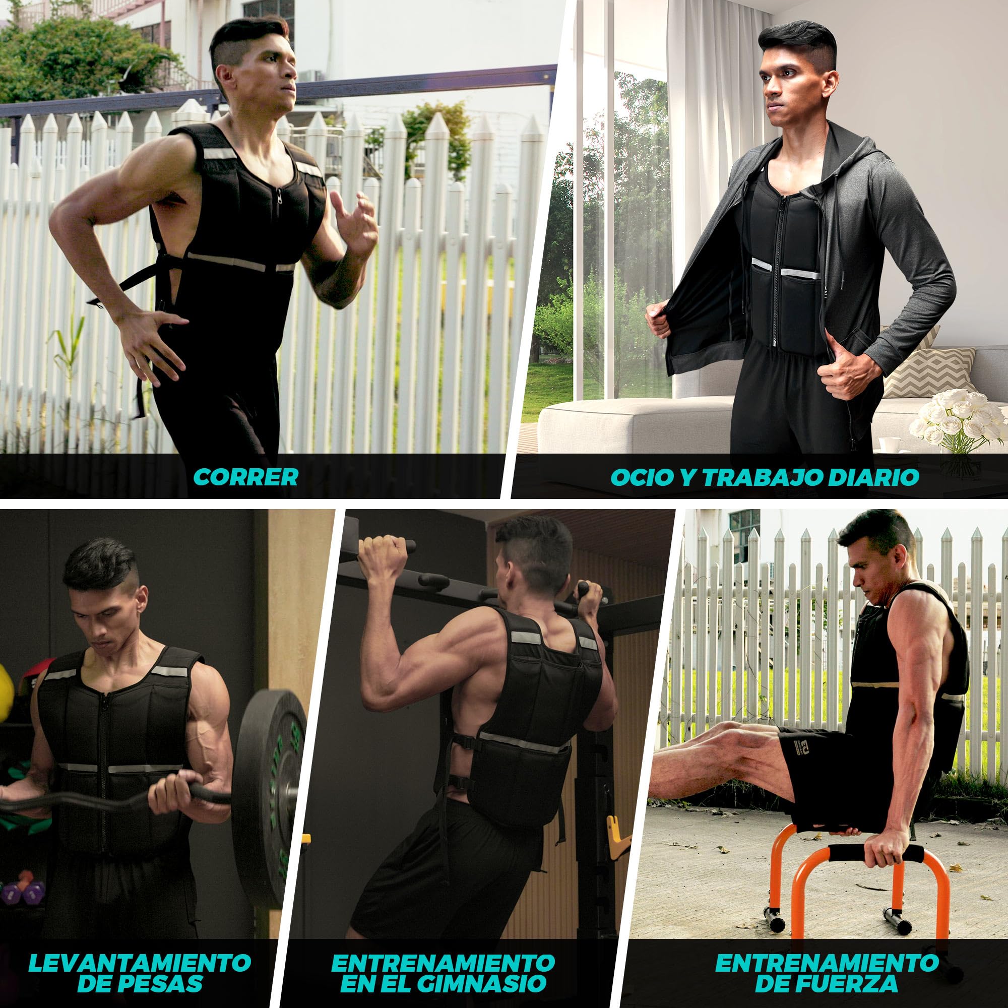 ONETWOFIT Chaleco Lastrado Ajustable 20 kg, Chaleco Peso Entrenamiento con 16 Pesas de Silicona, Chaleco Lastre con Cremallera, para Musculación y Entrenamiento de Fuerza,con bandas reflectantes