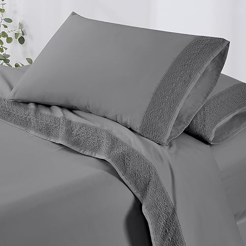 Miniatura 2 de Modern Threads Sábanas de encaje de ganchillo de microfibra suave, sábanas de microfibra de lujo, incluye sábana encimera, sábana bajera con