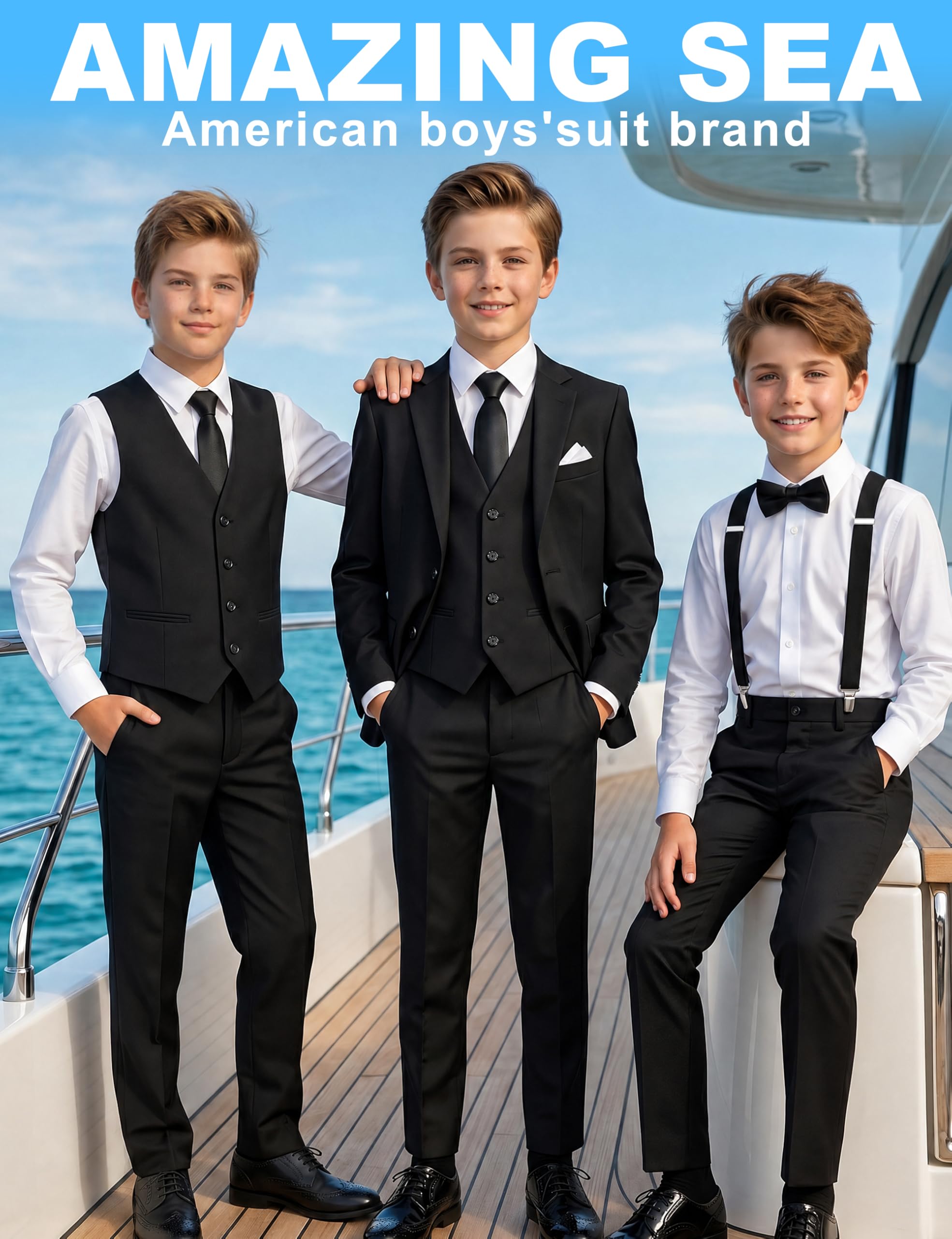 Conjunto de trajes formales para niños, desde niños pequeños hasta adolescentes, cintura ajustable, con tirantes