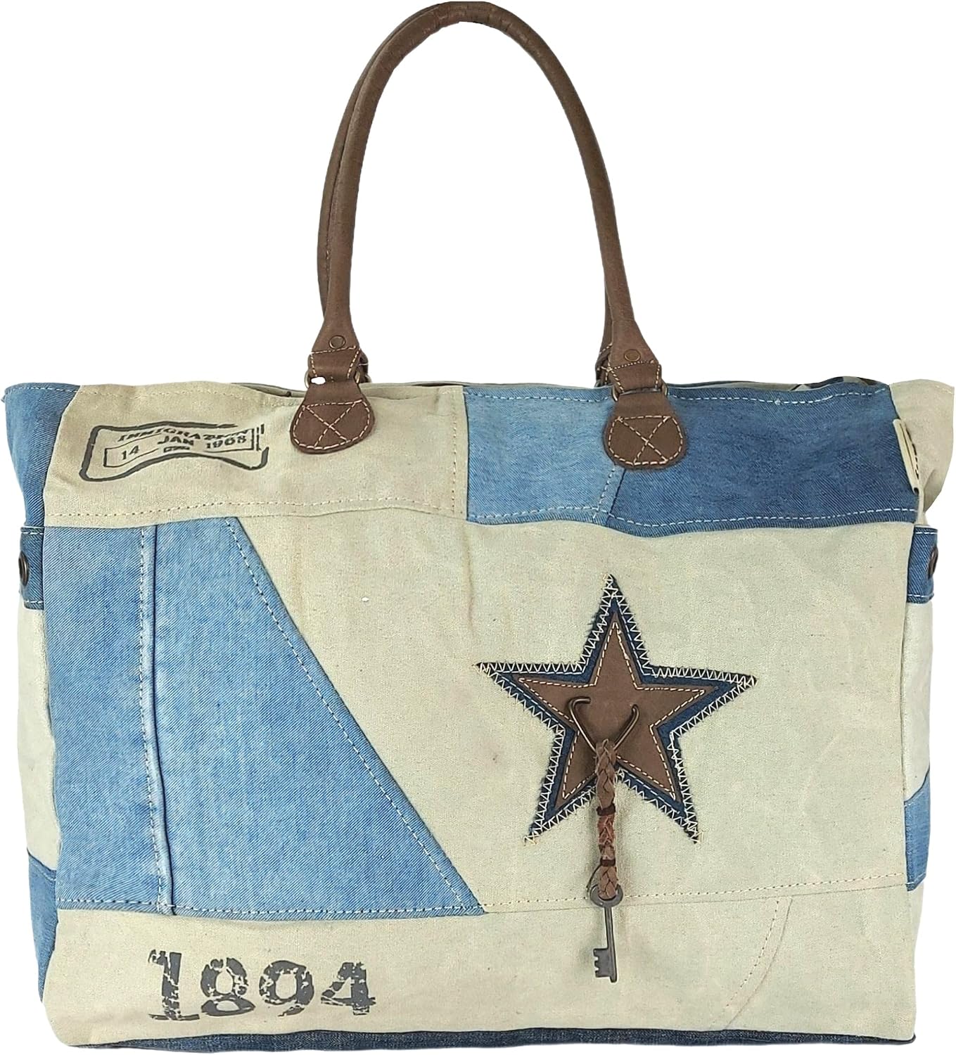 Sunsa Vintage Femme Sac bandouliére Shopper Sac à main en toile / Toile et cuir 51682