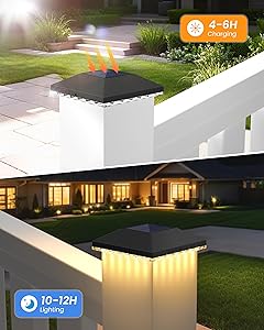 VOLISUN 4x4 Solar Fence - Post Lights Outdoor Waterproof 12pack, Deck Cap Light for 4x4 Wooden/4x4 Vinyl,Black Solar Fence Post Cap Light for Garden/Patio/Porch