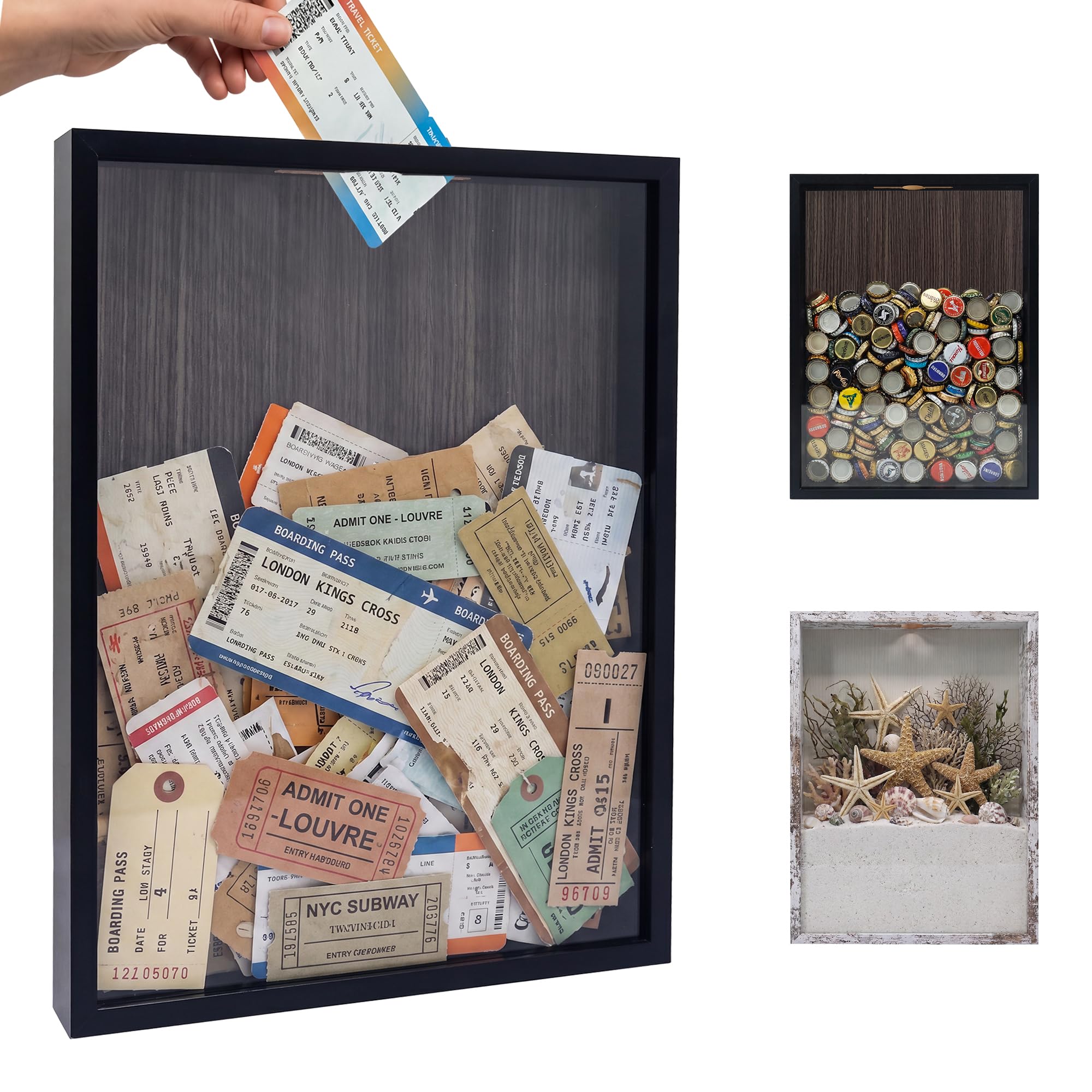 GraduationMall 12x16 Top Loading Shadow Box Frame with HD Glass,Wood Display Case with Slot,1.25 inches Interior Depth,Ideal for Wine Bottle Caps,Tickets,Shells,Stamps and More,White