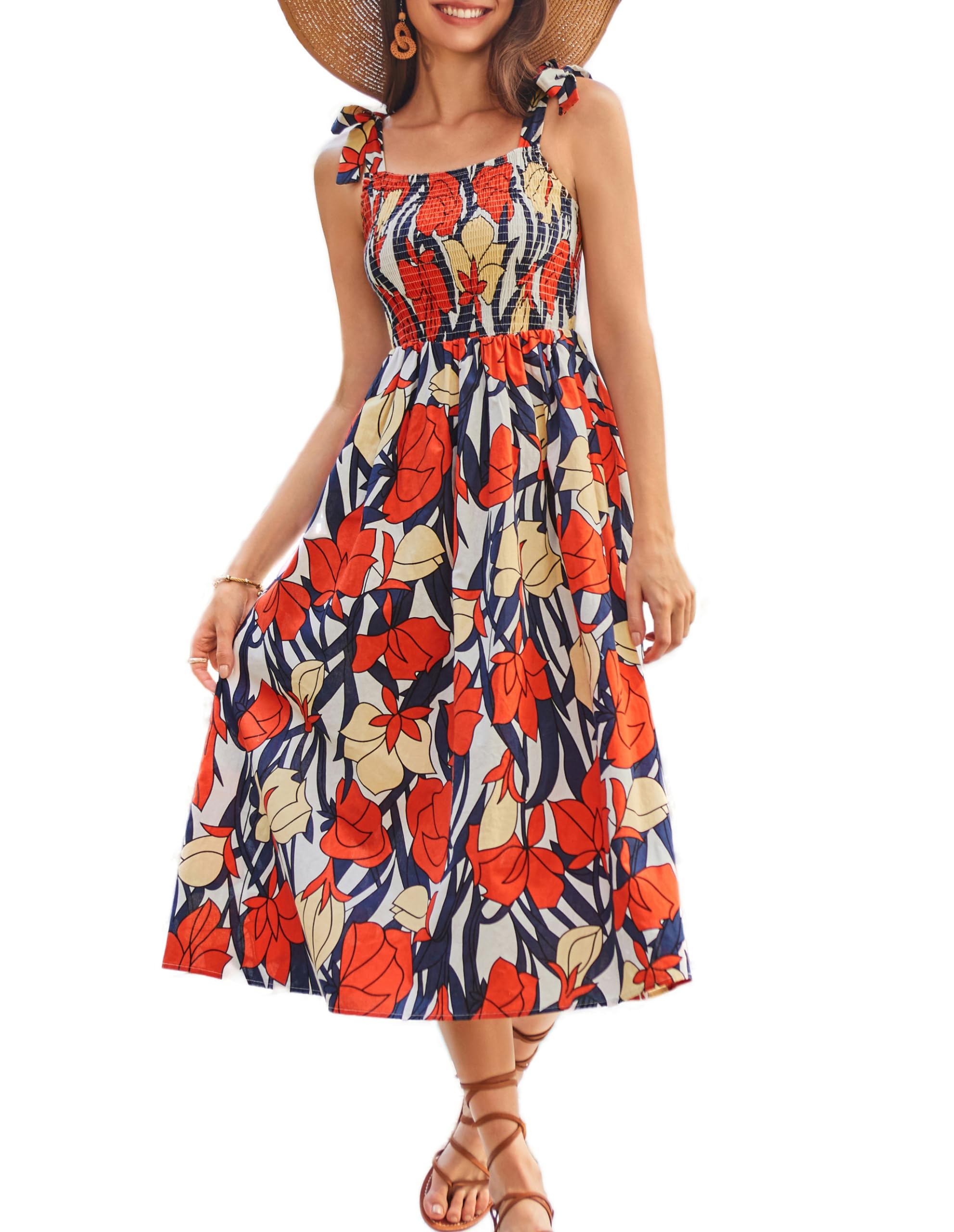 GRACE KARIN Vestido largo de tirantes para mujer, línea A, sin mangas, informal, informal, floral, para la playa