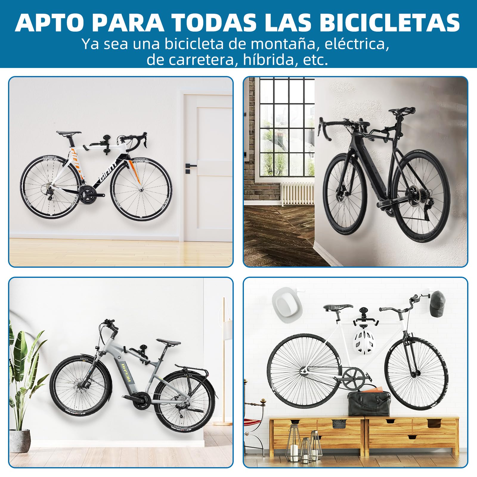 Urban Deco Soporte Bicicletas Pared Plegable Ajustable 30Kg 2 Unidades Colgador para Garaje Hogar