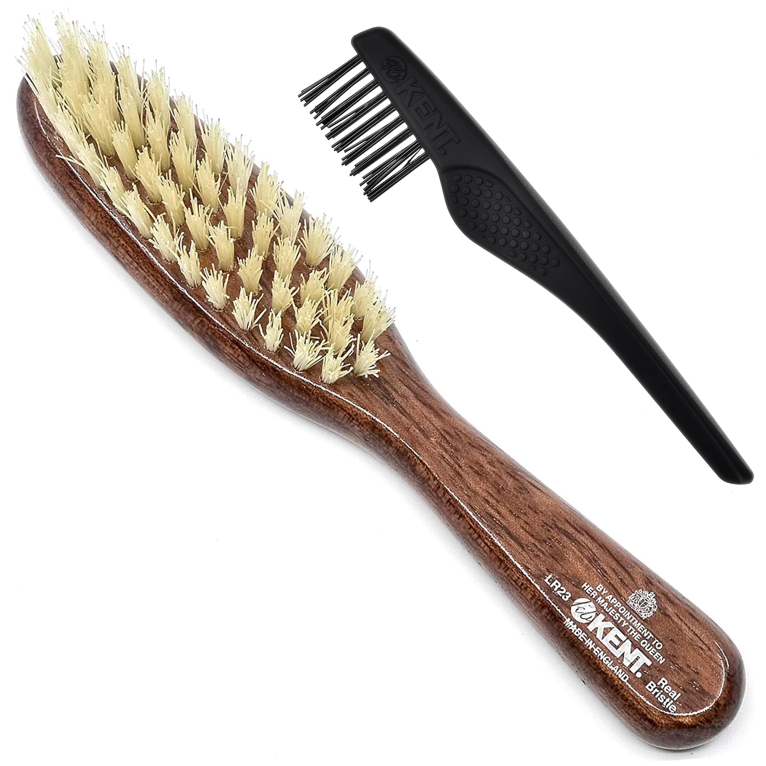LR23 Finest Ladies Narrow Style, Danta Wood, Pure White Bristle Hair Brush - Short to Medium Length Hair, Handbag Sized, Made in England