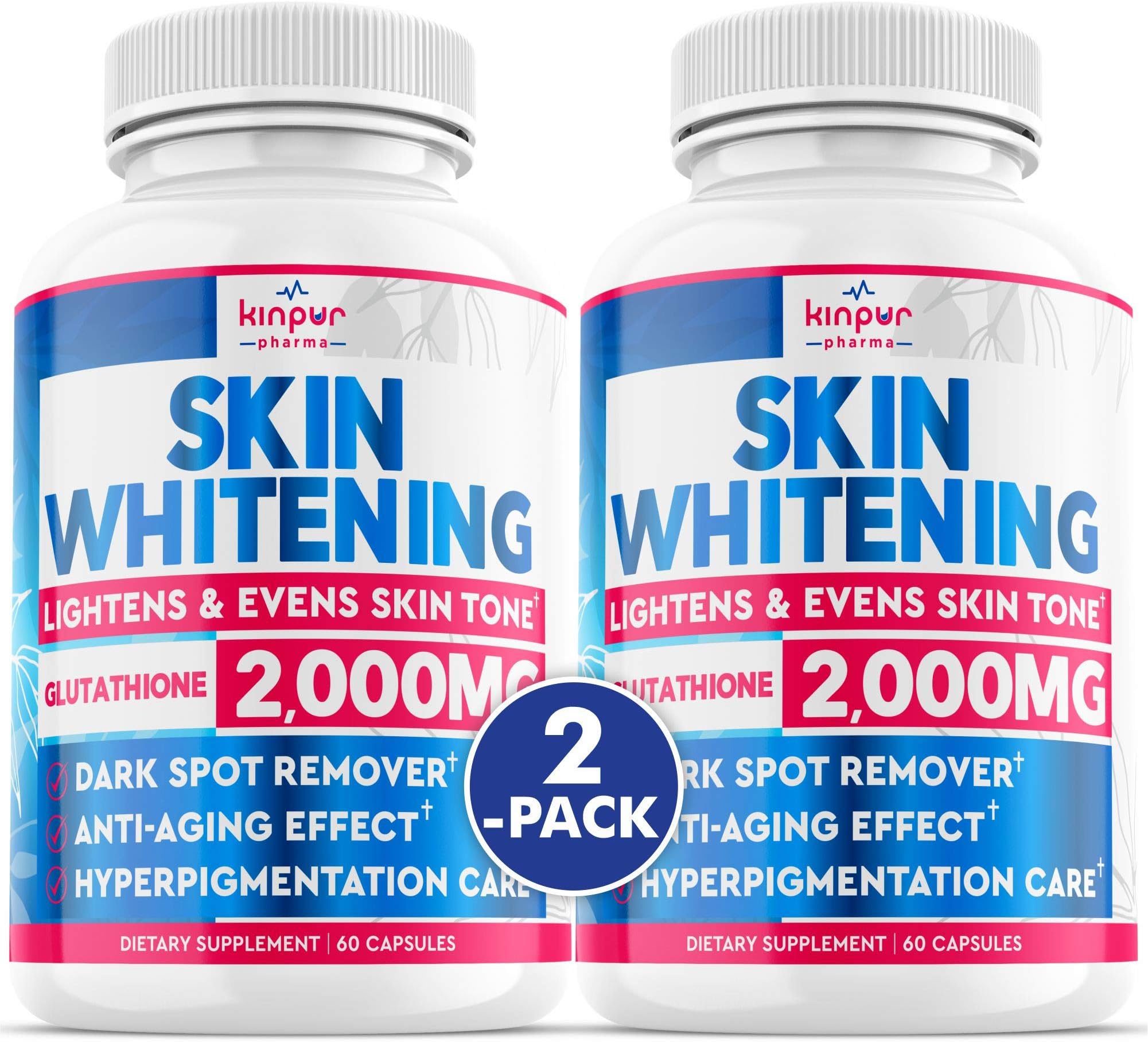 (2 Pack) Glutathione Whitening Pills - Help with Dark Spots, Scars, Uneven Skin Tone, Pigmentation - Anti-Aging Support - Skin Lightening Pills with 2,000 mg Glutathione - 120 Glutathione Pills