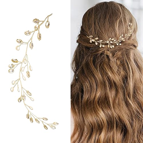 Vid de pelo de diamantes de imitación de cristal para novia, accesorios para el cabello de novia dorada para mujeres y niñas (cristal)
