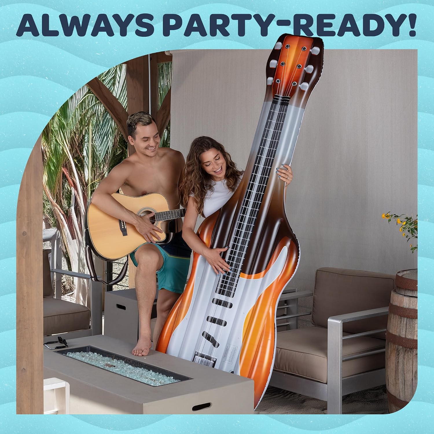 Inflatable Pool Floats Adult, Mattress Raft Lounger for Adults, Large Comfortable Pool Floatie for Flat Laying, Stomach & Back Lounging and Tanning - Fun Swimming Pool Accessory - Guitar