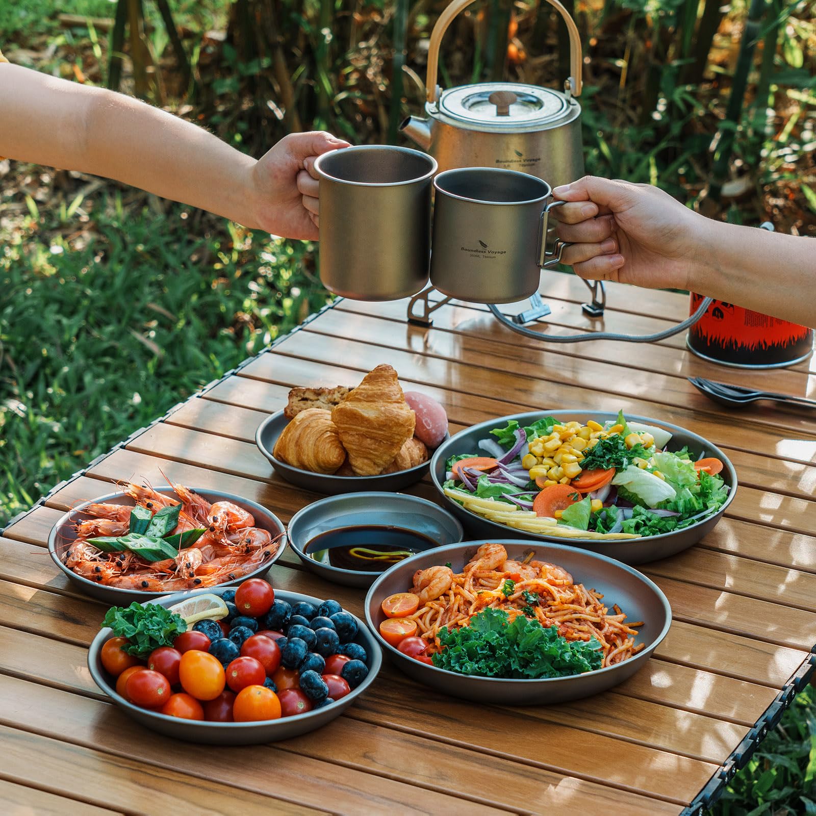 Boundless Voyage Platos de titanio para camping, platillo, ligero, redondo, juego de vajilla apilable, platos de pasta, viajes, exteriores, hogar, cocina, juego de vajilla Ti1120T