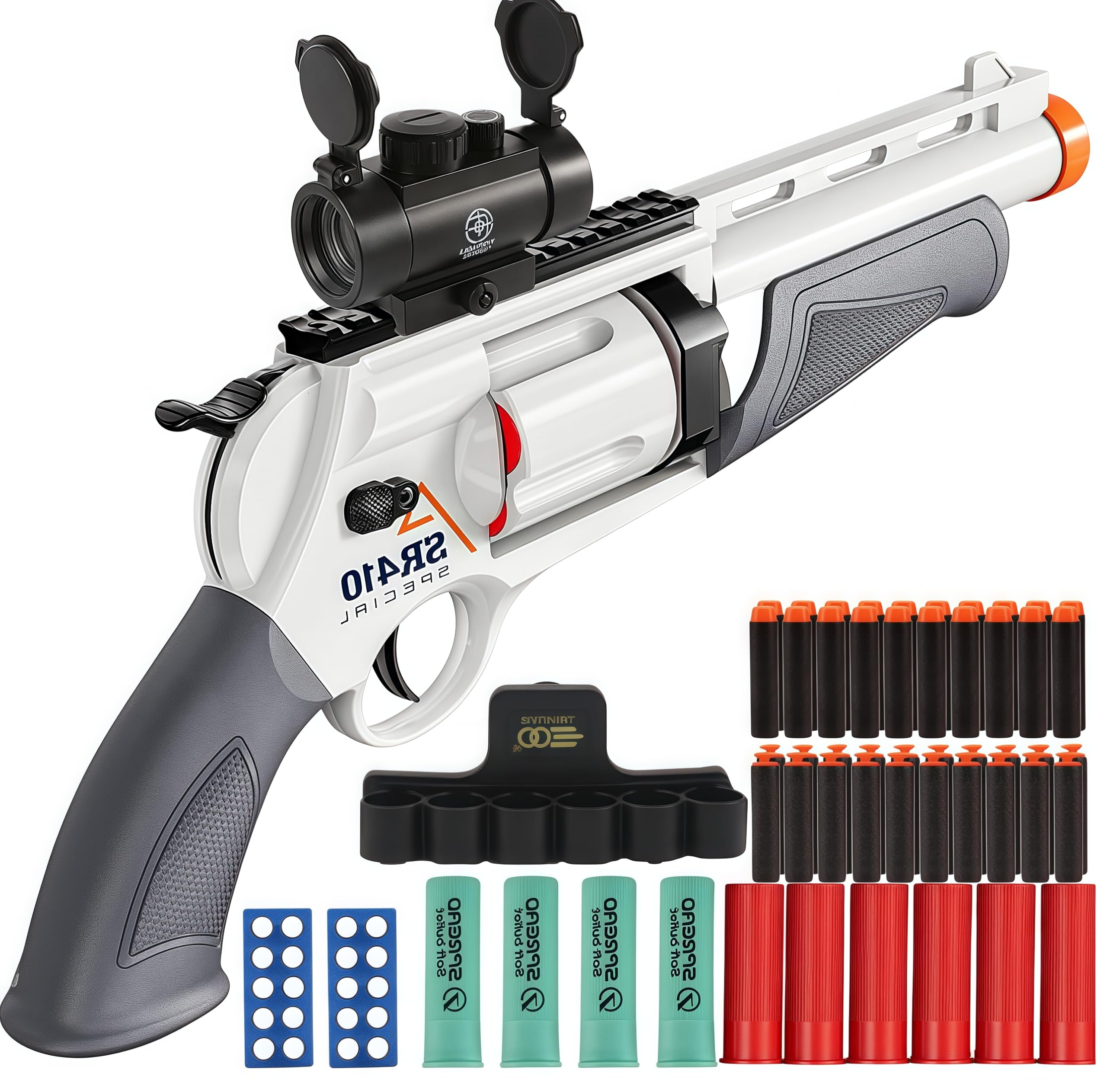 2 in 1 Foam Blaster Shotgun with 4 X Scope Soft Dart Blaster Toy Gun Set including 60 EVA Darts 5 Dart Rotating Drum 1 Sight for 14+ Years Soft Foam Darts Blaster