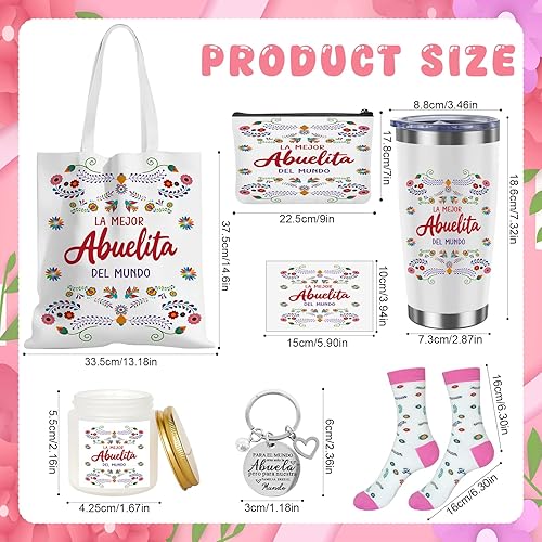 Miniatura 2 de Juego de 8 regalos para abuela española, incluye vaso de lona de 20 onzas, bolsa de maquillaje, manta, llavero, calcetines, tarjeta de vela, La