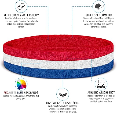 Miniatura 49 de Suddora Diadema de entrenamiento para hombres y mujeres, banda deportiva que absorbe la humedad, bandas de tela de rizo de algodón ligero para Lazo