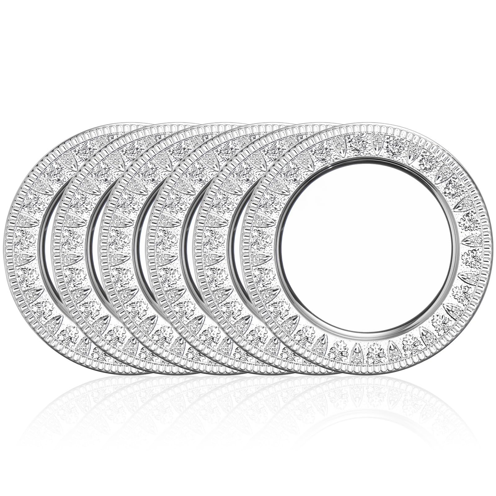 ZENFUN Paquete de 6 platos de carga de acero inoxidable de 13 pulgadas, placas redondas de metal con patrón de flores, platos de camping grandes para el hogar, banquetes, fiestas, restaurantes