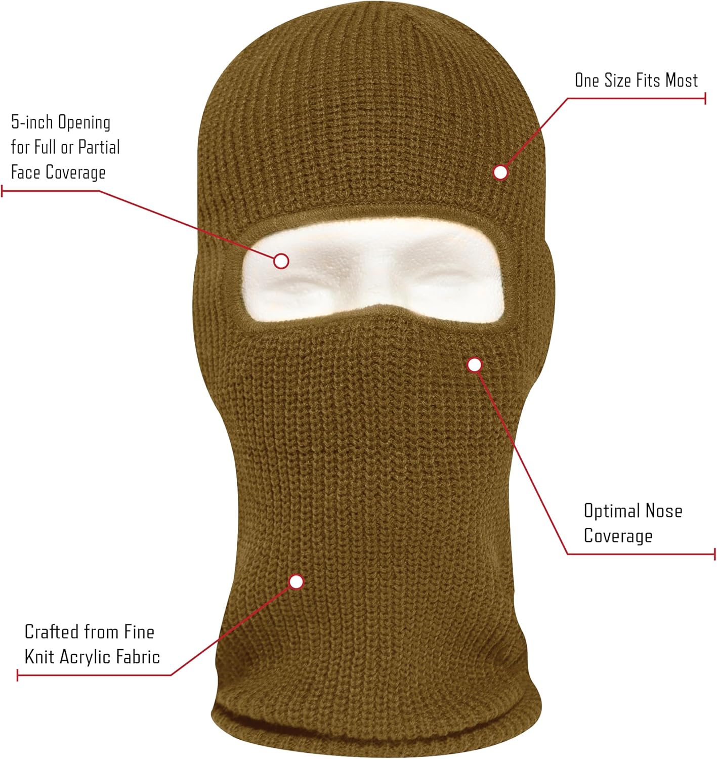Rothco Fine Knit One Hole Face Covering - 1 Hole Beanie Balaclava Ski Mask for Cold Weather