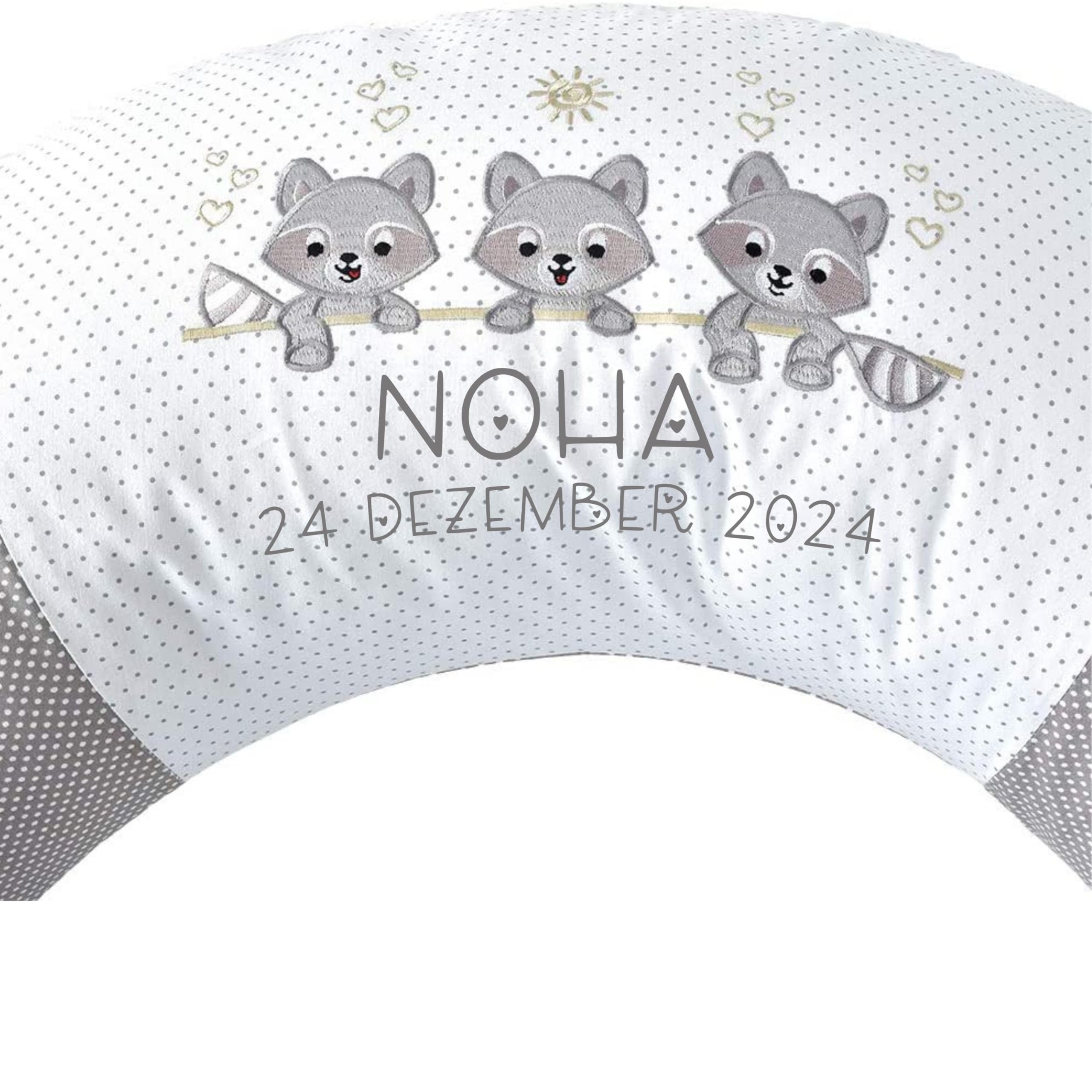 sei Design Stillkissen XXL - personalisiert mit Namen und Geburtsdatum personalisierte Geschenke Baby Junge Mädchen Schwangerschaftskissen 190cm grau groß