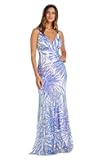 Long Patterned Evening Gown W/Strappy Back