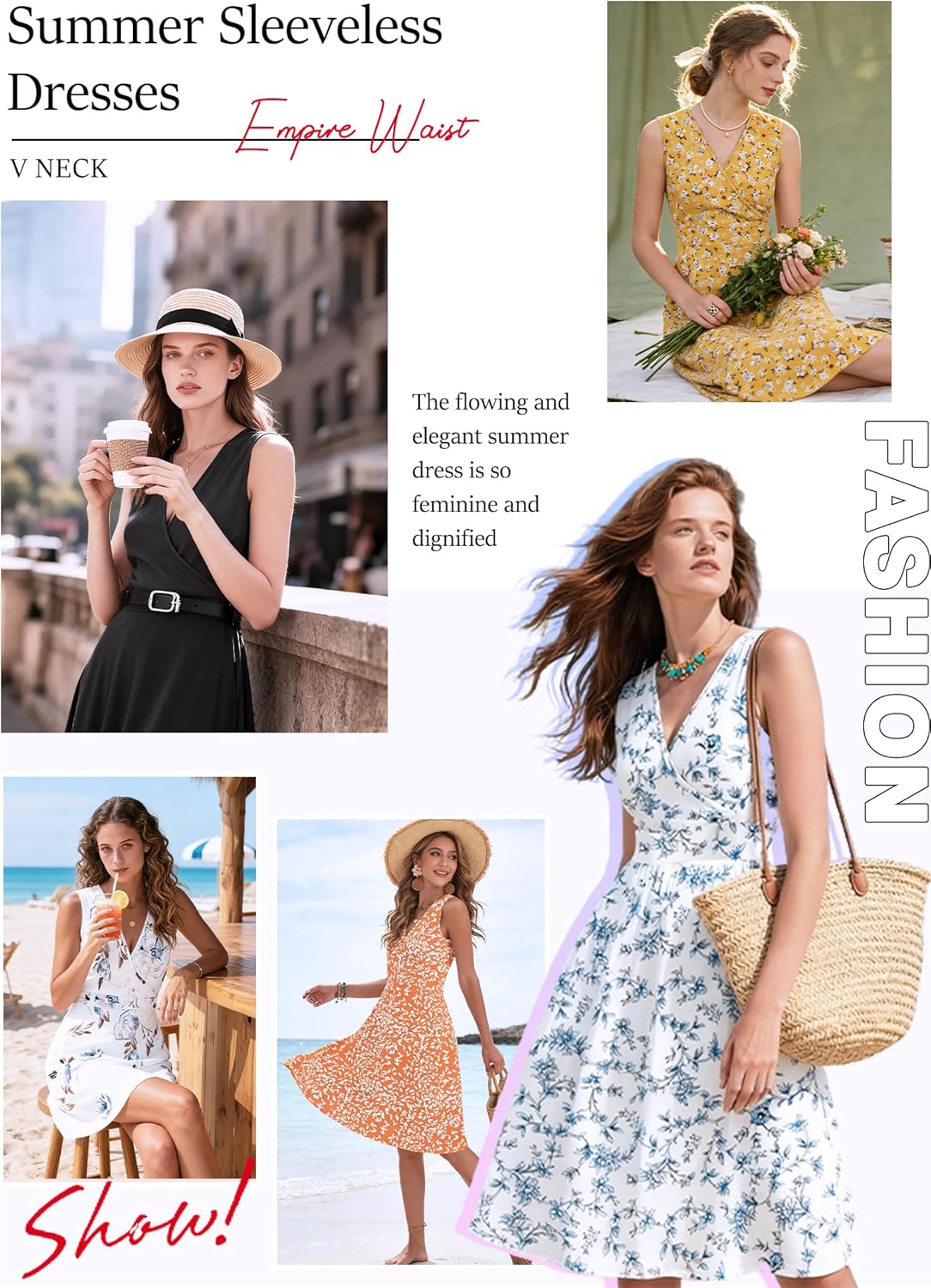 AUSELILY Womens Summer Dresses 2026 Sleeveless V Neck Wrap Floral Sundress with Pockets - Image 3