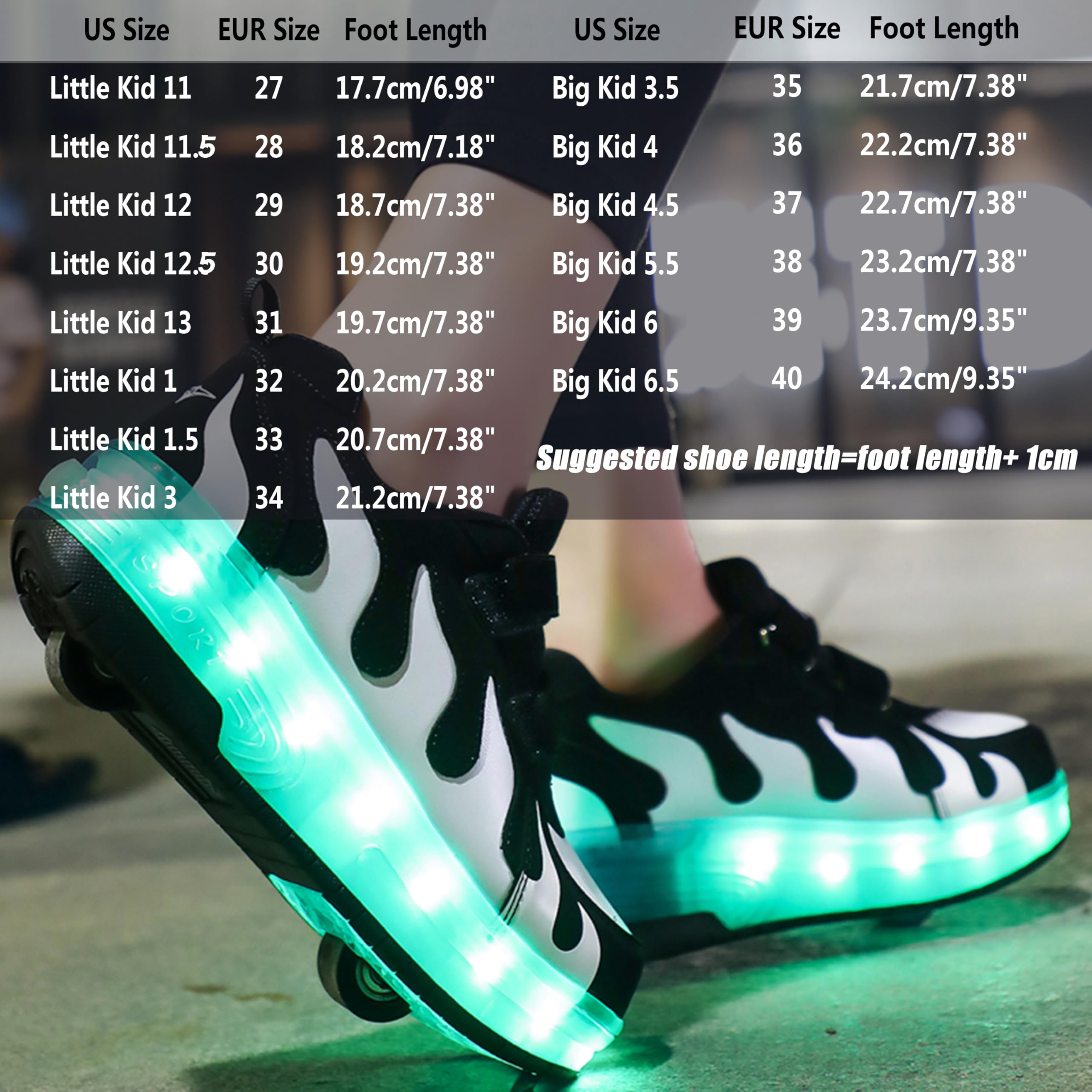 Aikuass Zapatillas de patinaje con luz LED cargables por USB, para niños y niñas