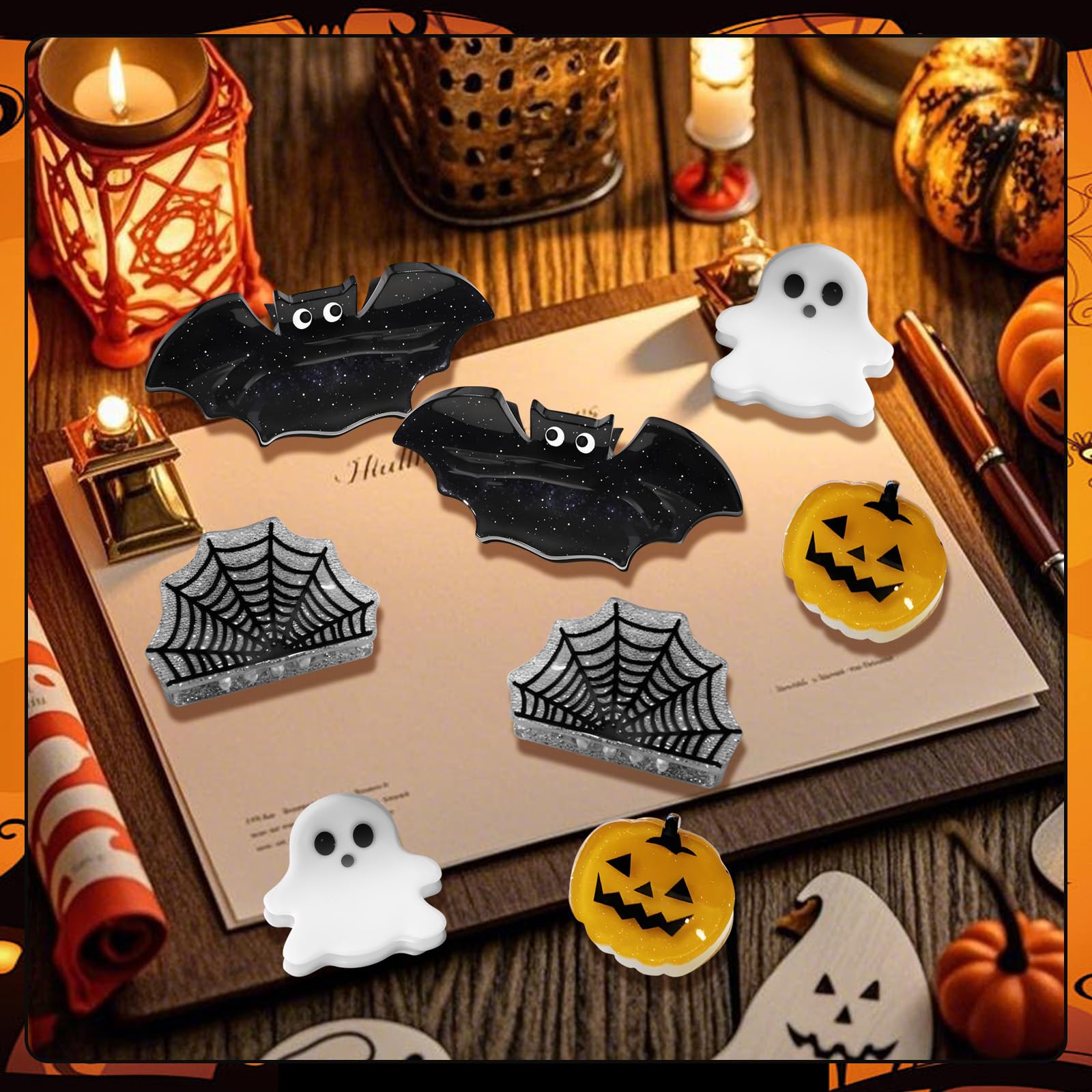 Halloween Claw Clip, Mini Claw Clips Accessories Gifts for Kids, Spooky Head Ornaments Supplies Cute Holiday Theme Design Pumpkin Ghost Spider Web Style - Image 4