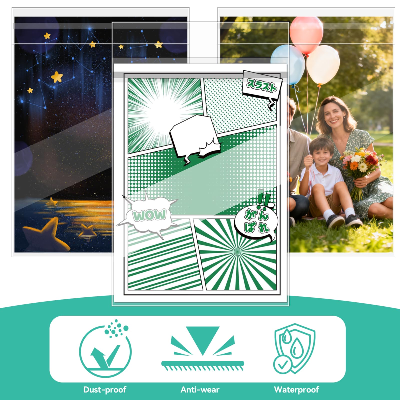 50 Pack Resealable Current Size Comic Book Bags, Crystal Clear Self Sealing Comic Sleeves Storage Protection for Regular Comics Magazine Storage, 7.2 X 10.6 Inches