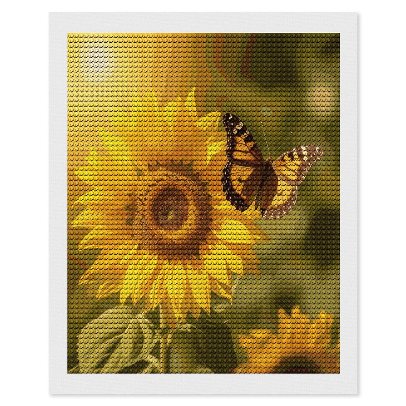 LDGSUPH Sunflower Butterfly Sunny Diamond Painting Kits for Adults Paint with Diamond Pictures Art DIY Full Drill Diamond Dots Painting Personalized Diamond Photo for Home Wall Decor Gift 16"x20"