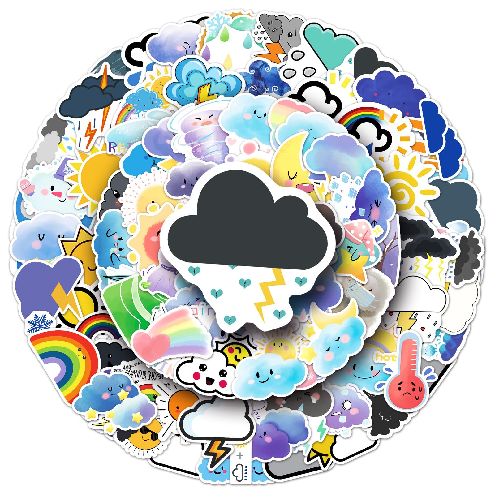 100Pcs Weather Graffiti Stickers for Water Bottles,Guitar,Bicycle,Laptop,Skateboard,Computer,Sky Cloud Cute Style Stickers Waterproof Vinyl,Scrawl Decoration for Girls Boys Children Teens - Image 4