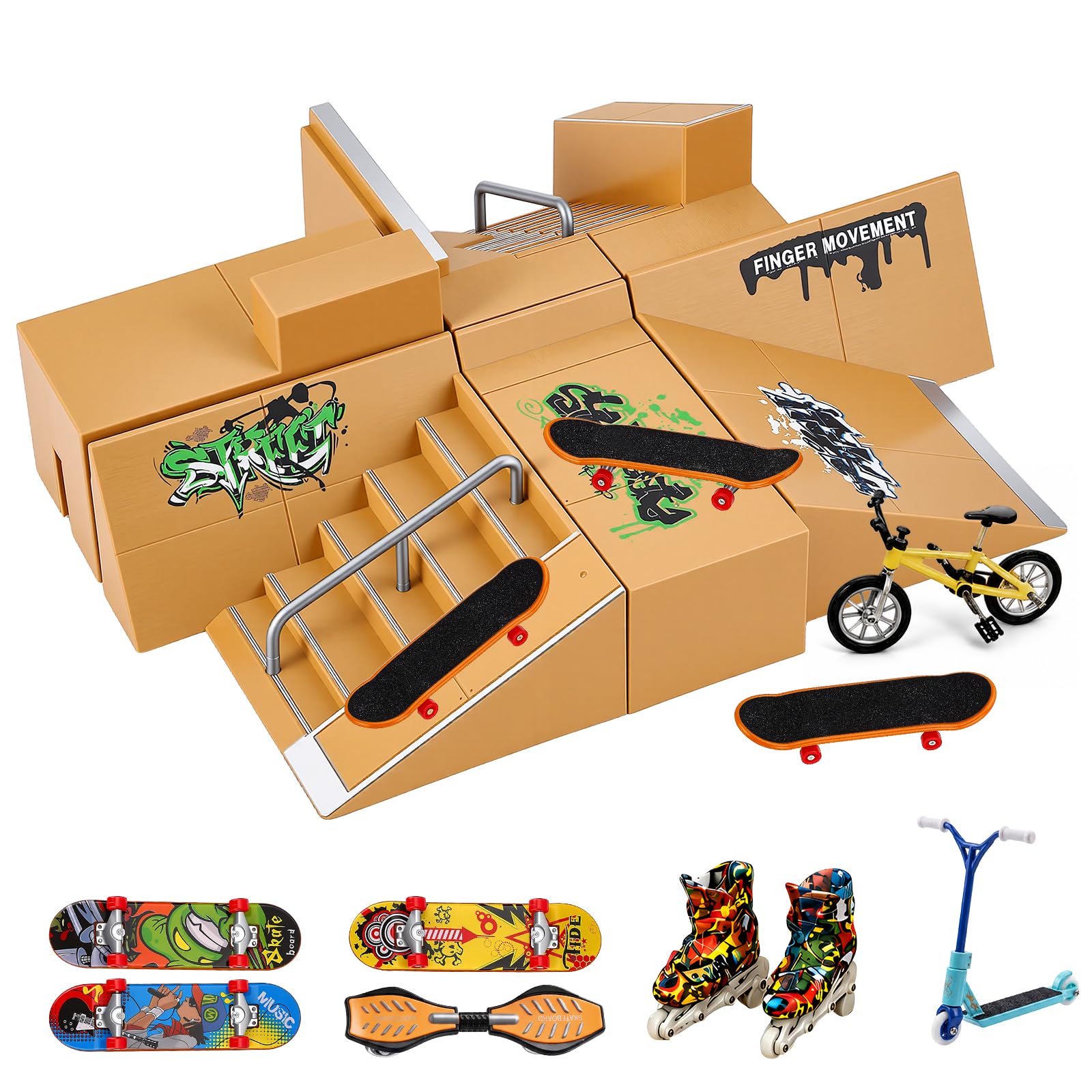 6 in 1 Fingerboard Skatepark Finger Skateboard Ramps Sets Finger Bike Board