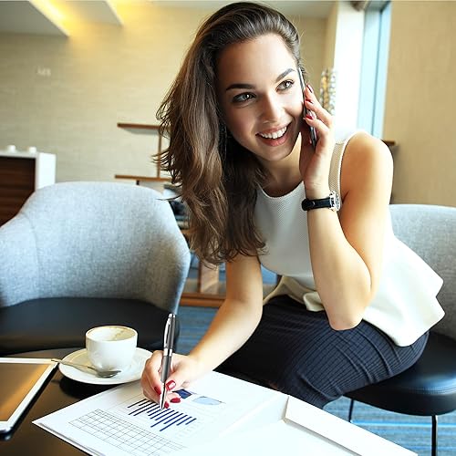 Vista 17 de ZenZoi Bolígrafo de lujo para hombres y mujeres con punta fina – Elegante bolígrafo ejecutivo negro mate con borde dorado, calidad negro mate