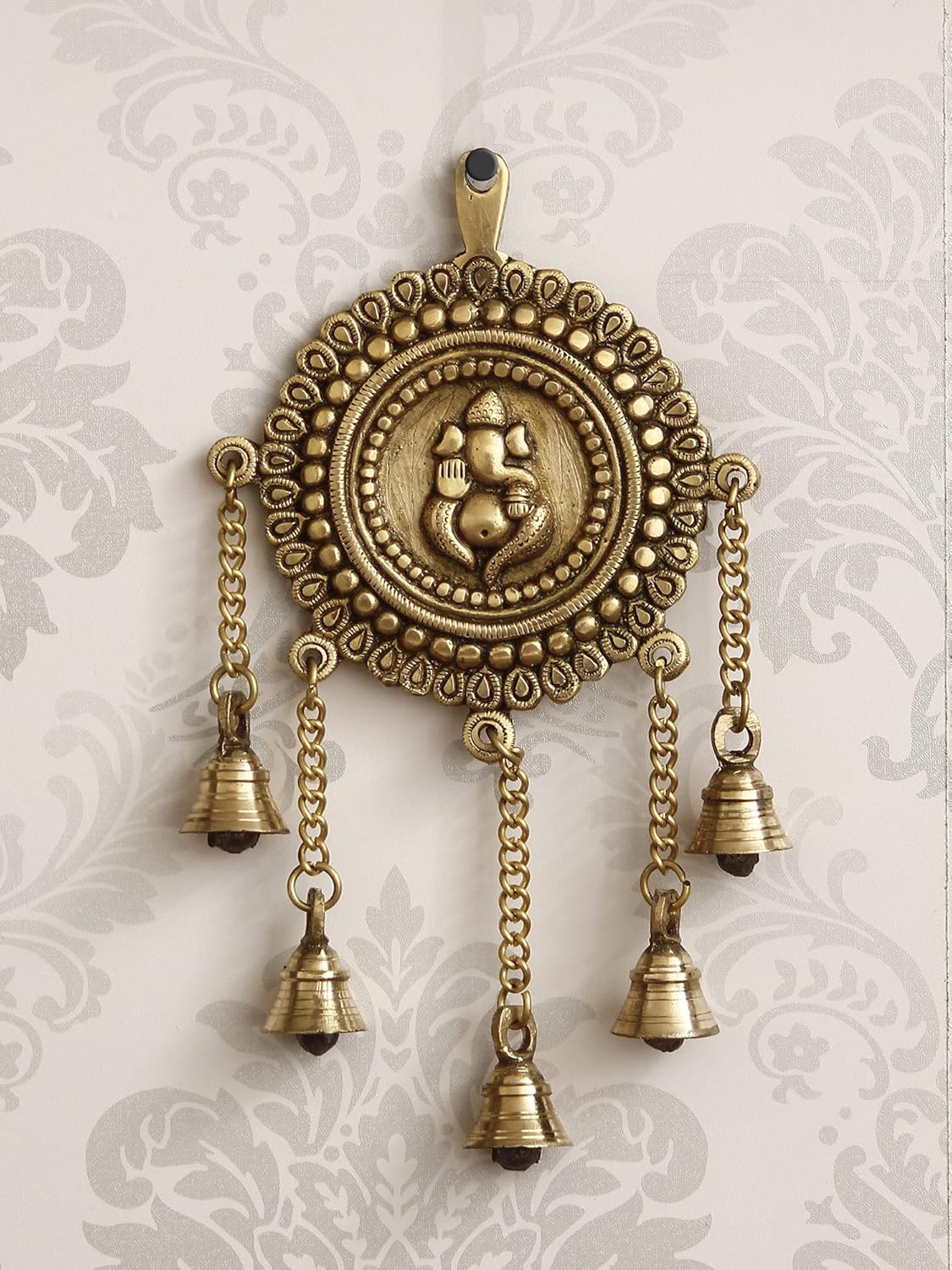 Lord Ganesha Decorative Brass Wall Hanging With 5 Bells, Gold, (Bgg519) One Size