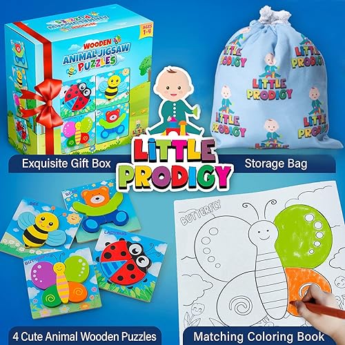 Miniatura 2 de LITTLE PRODIGY Rompecabezas de animales de madera para niños de 1 2 3 4 años juguetes sensoriales juguetes educativos de aprendizaje 4 rompecabezas