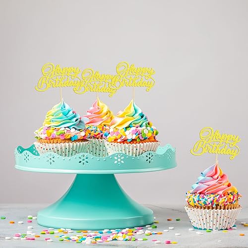 Miniatura 7 de 24 piezas de decoración de cupcakes de cumpleaños con purpurina dorada para cupcakes de cumpleaños para celebrar fiestas de cumpleaños, suministros