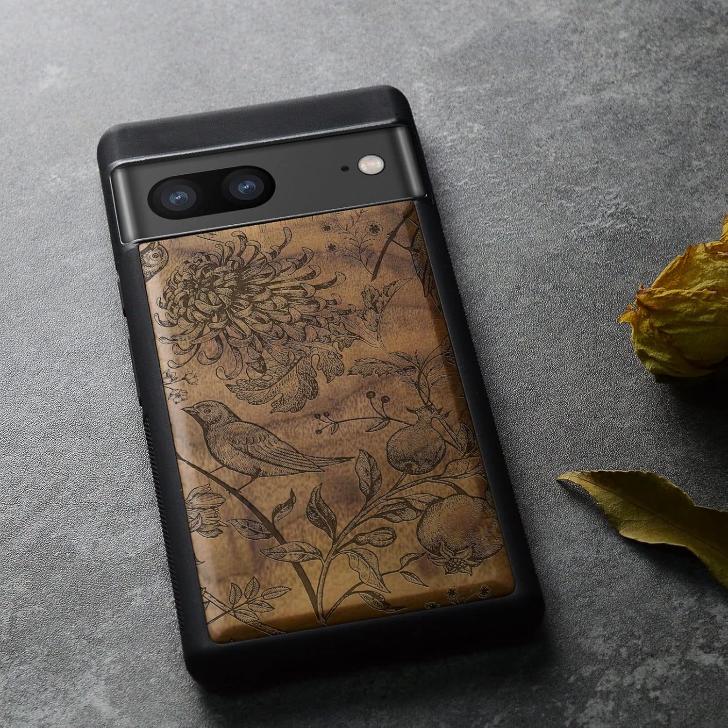 Carveit Wood Case for Pixel 7 Case [Natural Wood & Black Soft TPU] Shockproof Protective Unique Wooden Cover Compatible with Google Pixel 7 (The Arts & Crafts-Walnut)