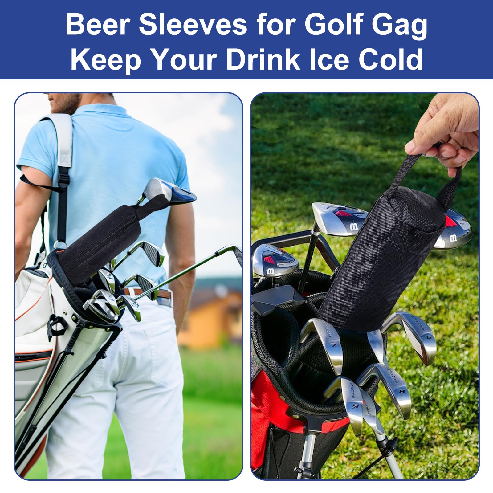 Golf-Bierhülle mit 7 Eispucks, isolierter Golftaschenkühler für 7 Dosen, auslaufsichere Reißverschlussschlinge, Bierhülsen, einzigartiges Golfzubehör, Golfgeschenke für Männer