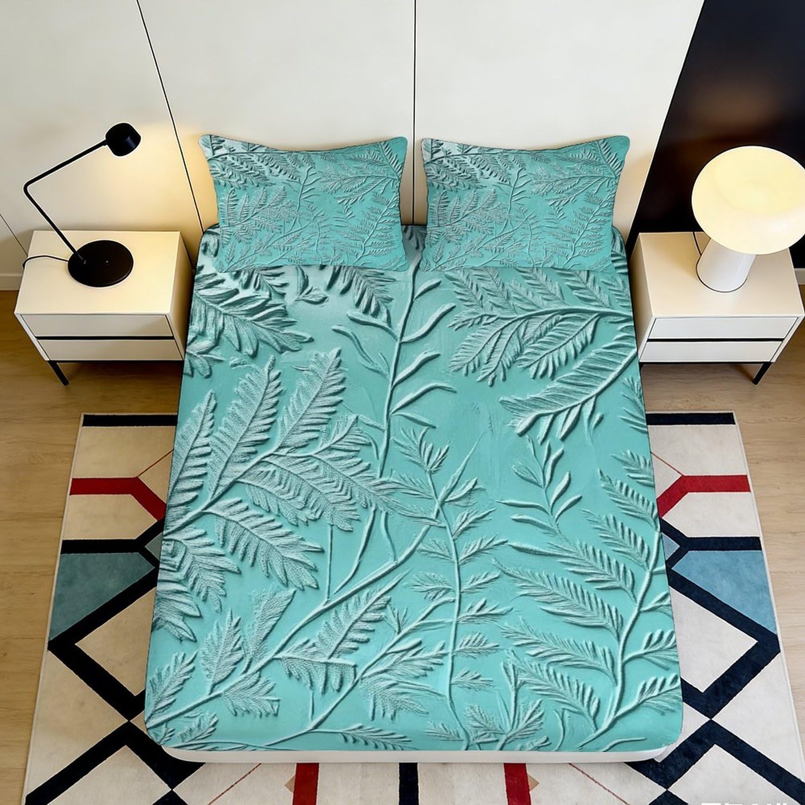 Pnayamiorkfel Style-1 3D Printed Fern Leaf Fitted Sheet Microfiber Soft Green Botanical Bed Cover For Bedroom Guest Room Decor 90X200x25cm