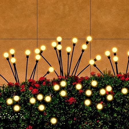 Amazm 2-Pack Solar Lights for Garden: Solar-Powered Firefly Lights with Waterproofing, Starburst Swaying Lights Activated by Wind, Perfect for Garden, Landscape, Pathway, Yard, Deck, Patio
