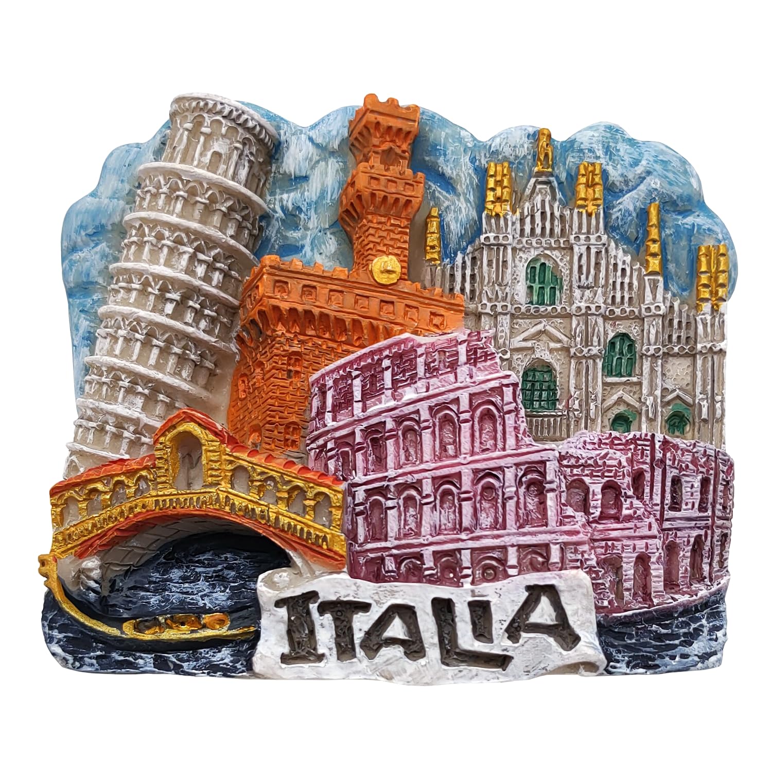 Leddy Living Italian Vintage Style Decorative Magnet, 1x Italy Monuments Magnet, Green / White / Red, Small, 50.0 grams, from Italy