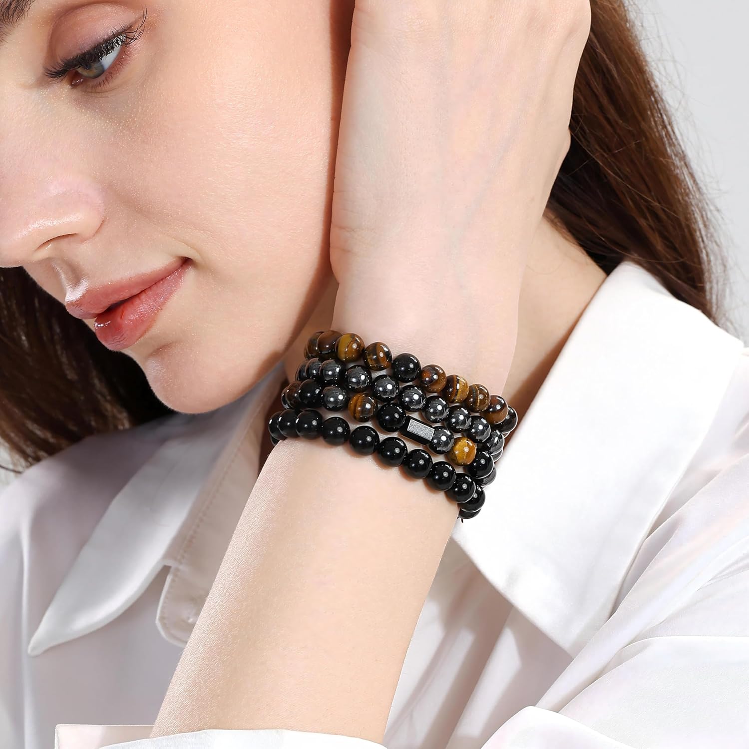 Fengling 4 PCS Beaded Crystal Bracelet for Women 8mm Natural Gemstones Handmade Bracelet for Girls Healing Stretch Bracelets Crystal Jewelry for Women Gifts - Image 6