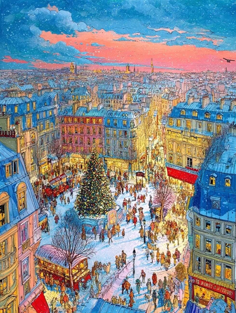 Henypt Stamped Cross Stitch Kits City Oil Painting Landscape DIY Needlepoint Set for Beginners The Elderly with Accessories Living Room/Bedroom Wall Hangings 14CT 30x40cm