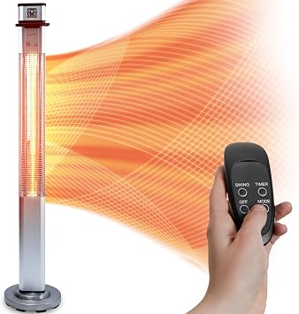 SereneLife Infrared Patio Heater, Electric Patio Heater with Remote Control, 1500 W, Indoor/Outdoor Heaters for Patio, Restaurant, Backyard, Garage, Decks Silver