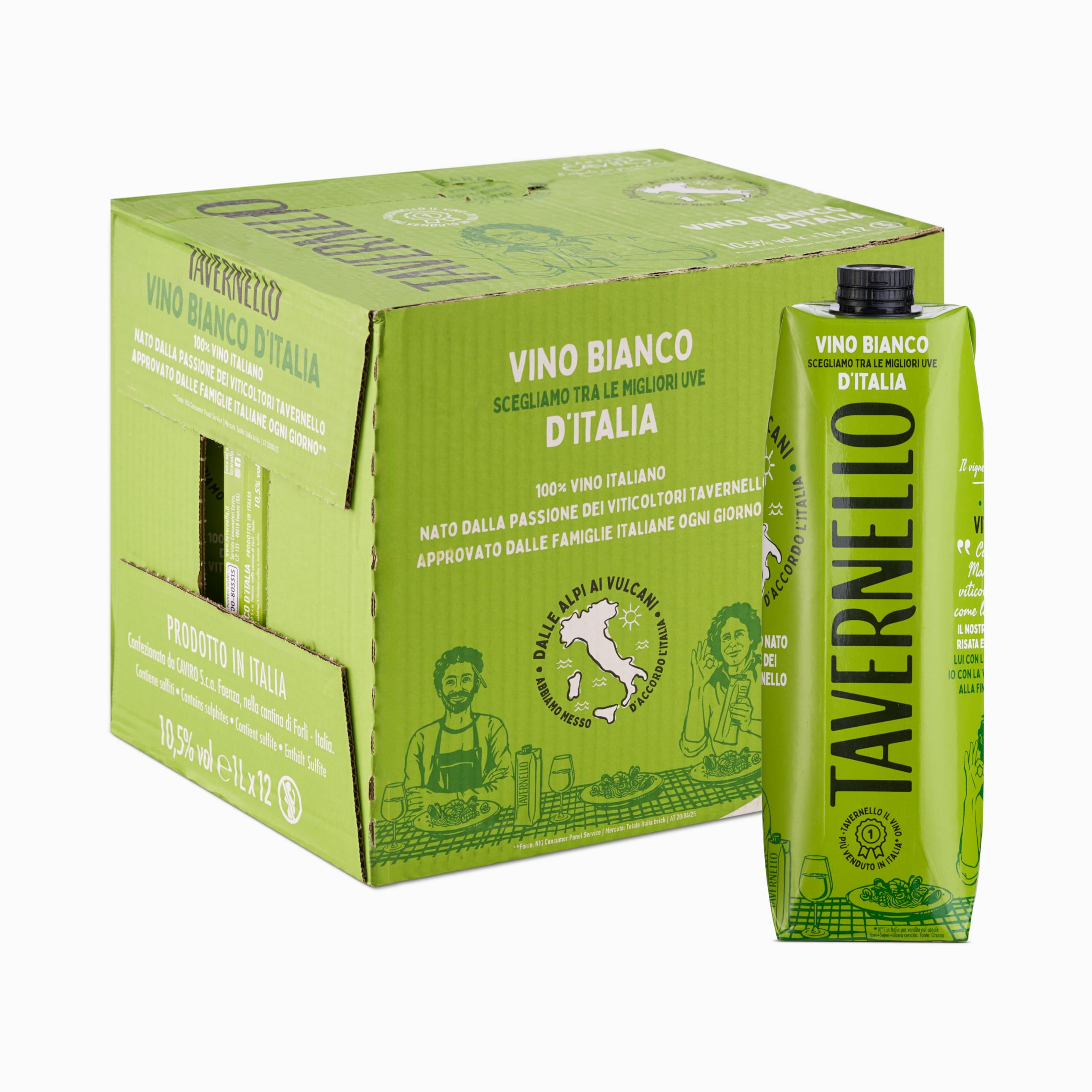 Tavernello Classico Vino Bianco d'Italia, Vino Secco con Profumi Fruttati, 10.5% Vol, Confezione con 12 Brik da 1 L