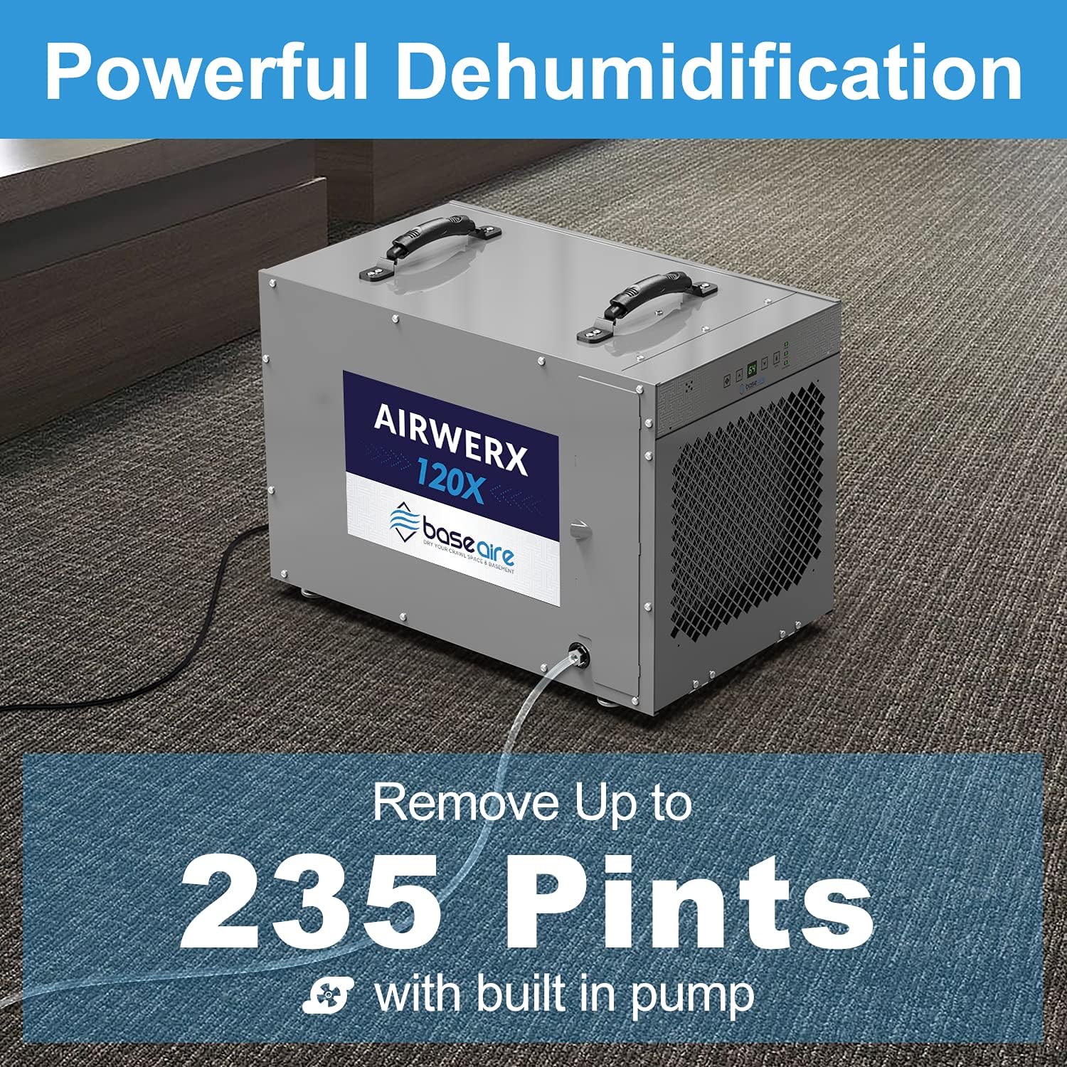 Suреr Brаndѕ BASEAIRE 235 Pints Crawl Space Commercial Dehumidifier with Pump, AirWerx120X Whole Homes Dehumidifier for Basements, up to 3,300 sq. ft. 5 Years Warranty, cETL, Water Damage Storage Rеvіеw BASEAIRE 235 Pints Crawl Space Commercial Dehumidifier with Pump, AirWerx120X Whole Homes Dehumidifier for Basements, up to 3,300 sq. ft. 5 Years Warranty, cETL, Water Damage Storage