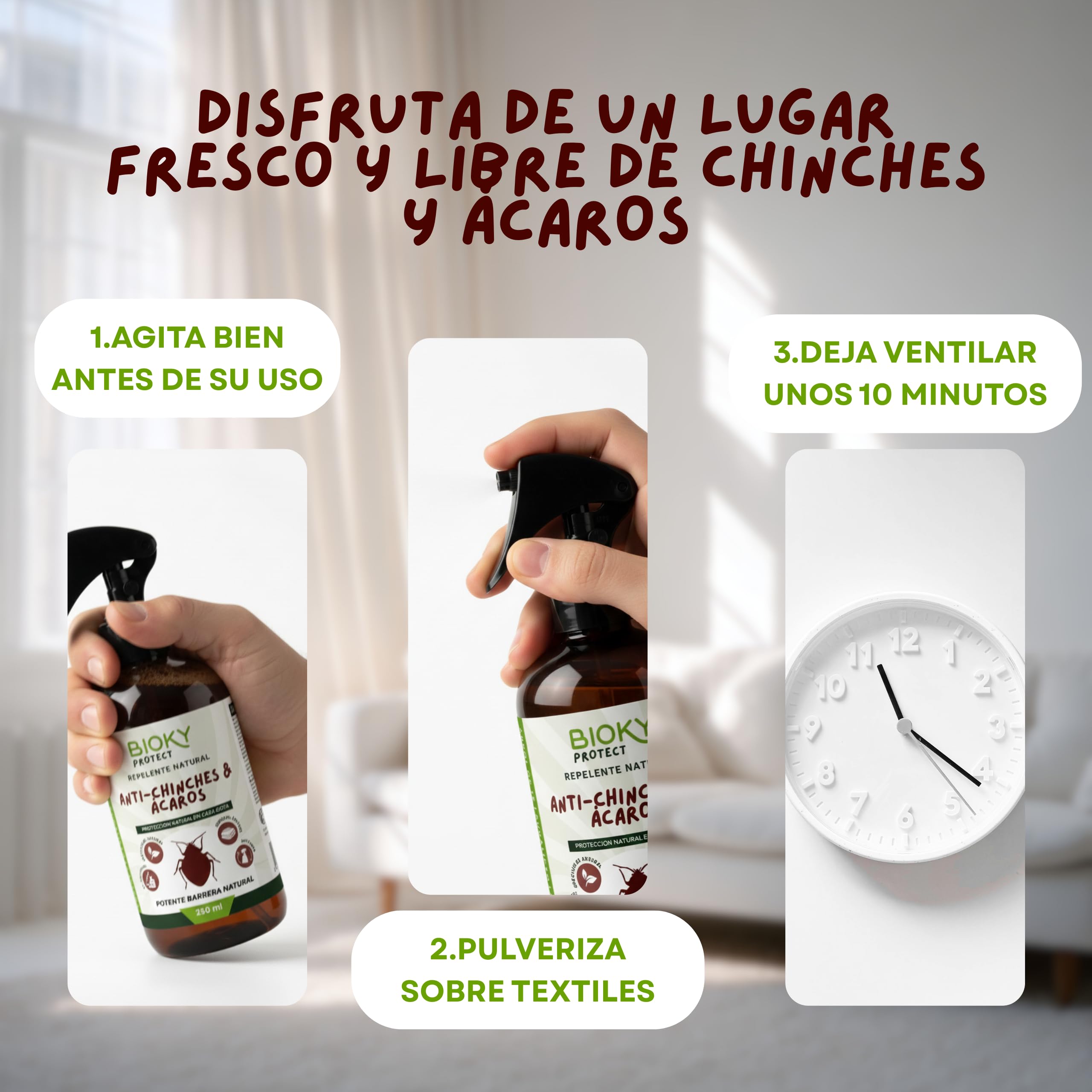 Protect | Spray Anti-Chinches y Ácaros 250ml | Rpelente Con Aceites Esenciales | x10 veces Más Concentrado que Otros | Apto para Textil, Hogar, Sofás, Colchón, Ropa de Cama