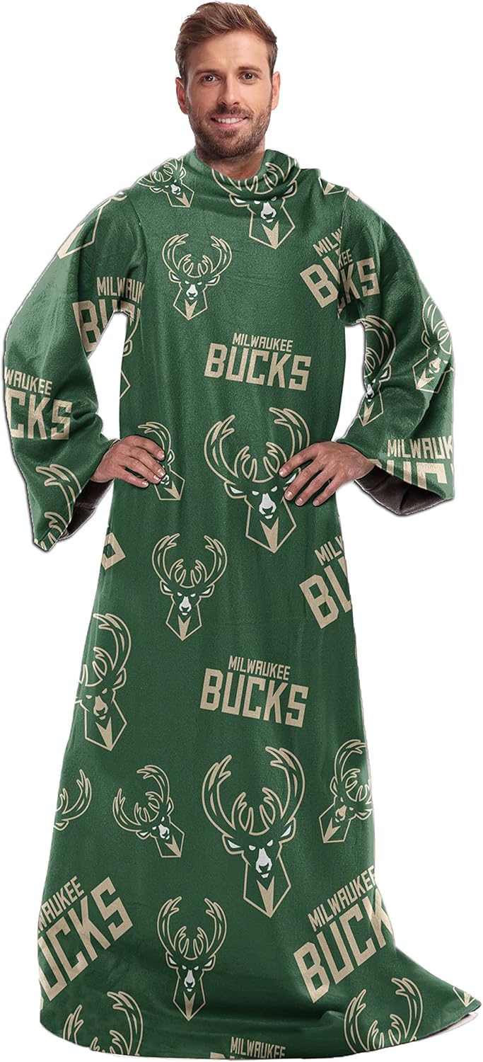 Northwest NBA Milwaukee Bucks Toss Silk Touch Comfy Throw with Sleeves 48" x 71"