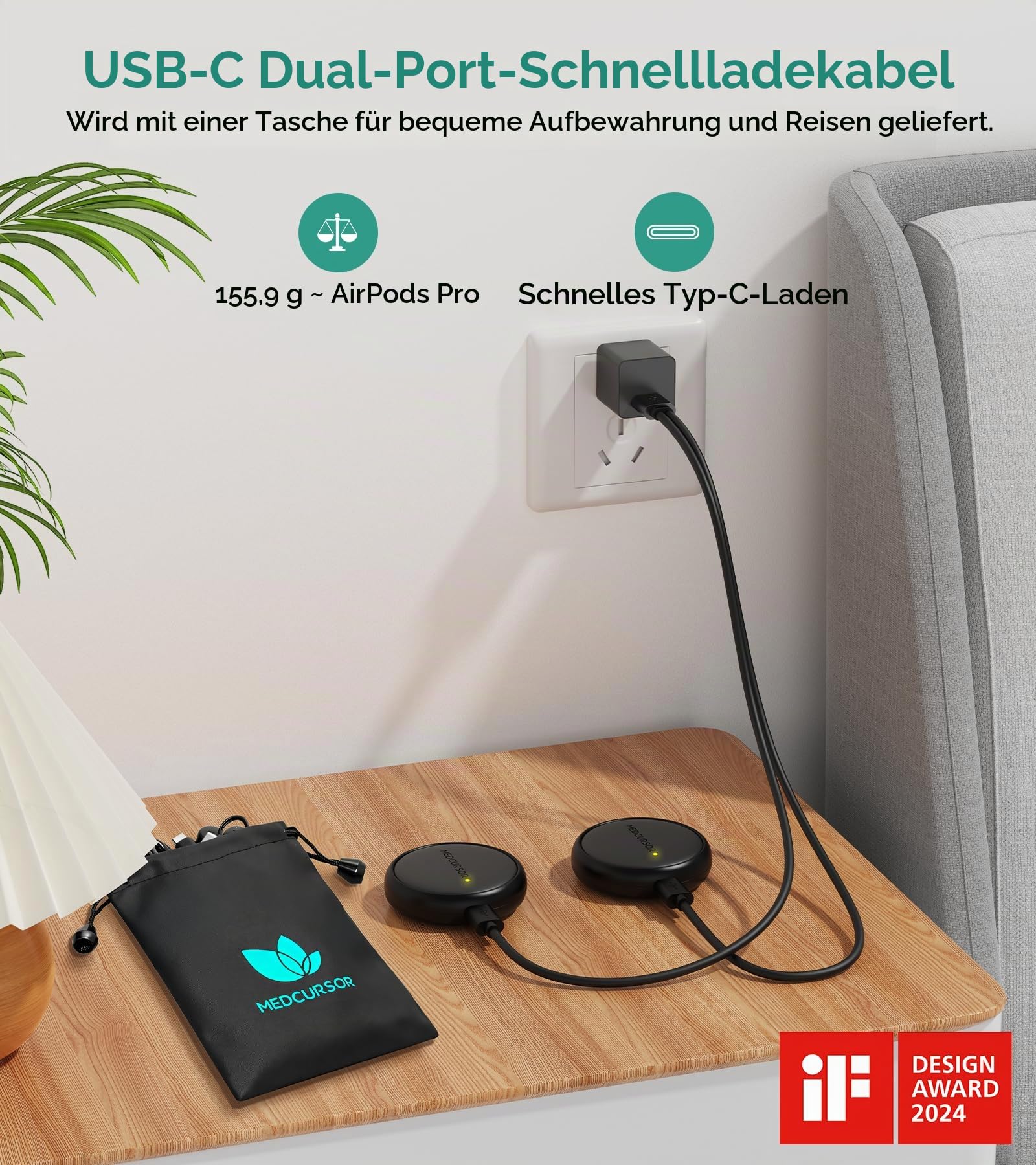 Medcursor TENS Gerät Muskelstimulator – Kabelloses 3-in-1 Dual-Channel EMS mit App Steuerung & Speicherfunktion, 25 Intensitätsstufen, 8 Programme, für Rückenschmerzen (Schwarz)