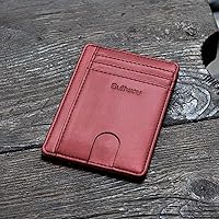 Vista 167 de Buffway - Billetera delgada minimalista de cuero con protección RFID para hombre y mujer Café Lichee